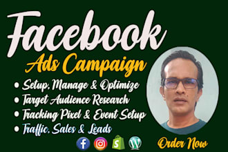 run facebook ads campaign, shopify fb ads, ig ads, for sales and leads