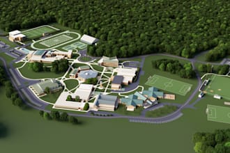 design a 3d realistic interior, exterior, or a landscape