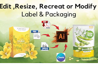 edit, recreate, resize and modify your label and packging with in 24 hrs