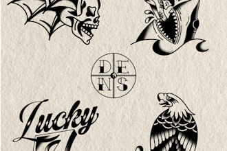 hand drawn cool oldschool tattoo