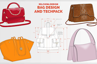 design fashion bag, purse, backpack and create a techpack