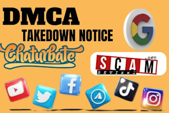send dmca takedown notice to remove tiktok,facebook,ig,reddit,google,shopify,yt