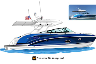 draw your boat, yacht, ship into awesome vector cartoon illustration