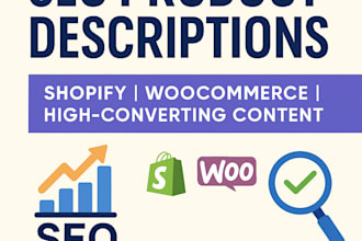 write SEO optimized product descriptions for shopify or woocommerce