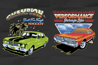 handrawn vintage retro car design