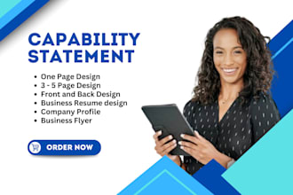write and design a government capability statement, company profile and resume