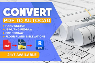 convert floor plan, pdf, sketch or blueprint to autocad, cad, dwg