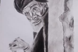 draw a detailed pencil or charcoal portrait in just 24 hours