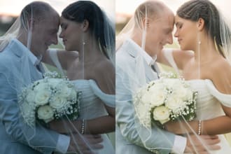 do wedding photo editing, culling, light and color correction, photo retouching