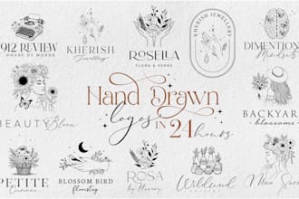 create a feminine hand drawn boho botanical logo with whimsical style within 24