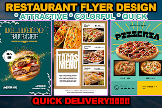 do professional restaurant, digital, food menu flyer or card design