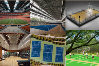 do padel court spt complex facilites stadiums gym  volleyball court  3drendering