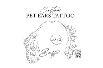 draw pet ears line art tattoo of cat, dog ears outline