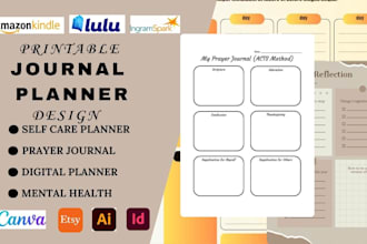 design printable minimalist journal, canva editable planner wellness tracker kdp