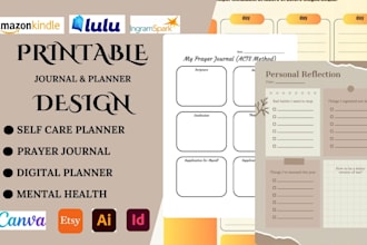 design canva custom printable journal, prayer book journal,self care planner kdp