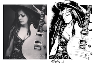draw your portrait in black and white inks