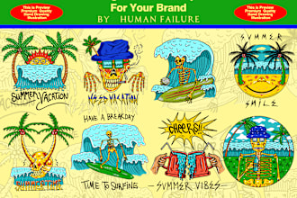 design illustration hand drawing pop art summer surf for your brand