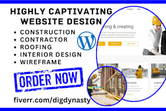 design construction website contractor roofing interior design wireframe website