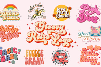 design 3d 70s customizable design hippie retro groovy typography hand drawn logo