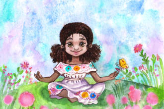 draw watercolor awesome children illustration