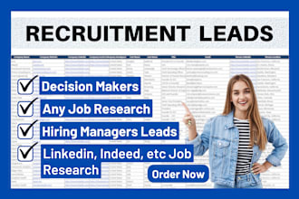 do recruitment leads generation and recruiting job research for an HR department