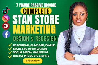 design shopify, tiktok shop, stan store, beacons ai, payhip or gumroad store