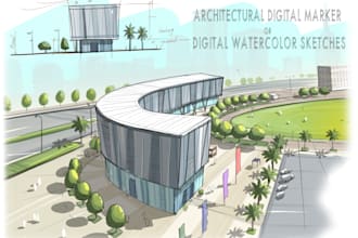 draw an architectural sketches of building illustrations
