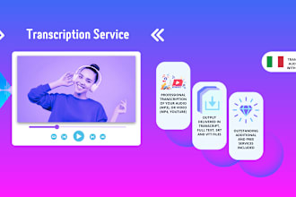 transcribe your italian video or audio in transcript, full text, srt and vtt