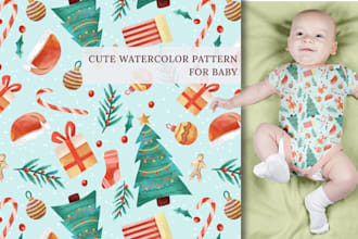 make cute watercolor seamless pattern for baby