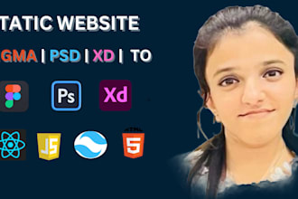 build responsive static website or figma to react javascript,tailwindcss,html