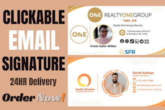 design clickable static and animated email signature, html gmail signature, logo