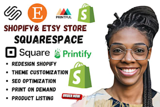 design squarespace wix website redesign shopify etsy using printful printify SEO