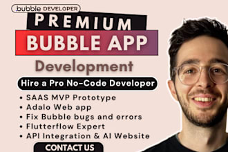 bubble io bubble developer, adalo app saas mvp ai website flutterflow expert