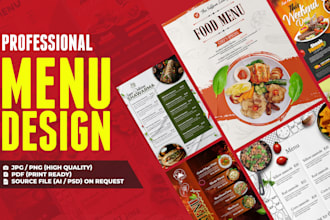 design professional restaurant menu, food menu, and digital menu board