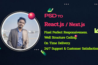 convert psd to react js or next js with responsive web app
