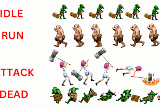 draw 2d sprite sheet character pixel art 2d sprite animation for game assets