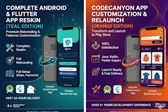 full reskin, rebrand setup codecanyon android or flutter app in 24 hours