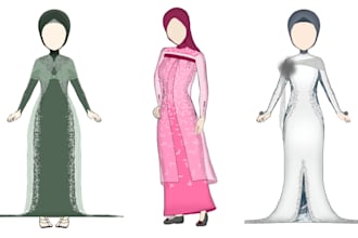 create illustrations of abayas for muslim women and muslim shirts