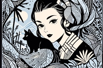 create artistic linocut illustration in my style
