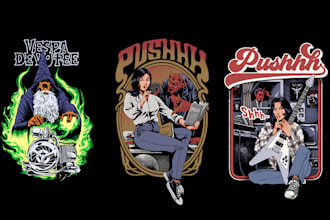 make illustrations for t shirts in a retro style