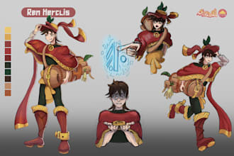 make character concept art or reference sheet in anime style