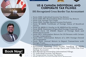 prepare personal and corporate cross border tax returns of US and canada