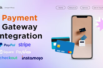 integrate payment gateway like paypal, stripe, square etc
