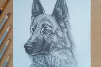 draw pencil sketch portrait of your pet by my hand