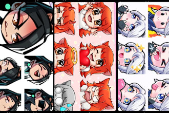 do cute twitch emotes or sub badges twitch overlay, kick overlay, chibi, stream