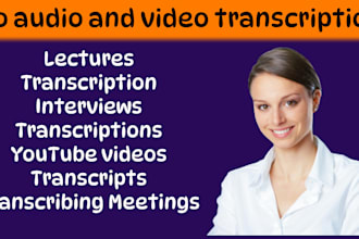 transcribe 60 minutes of audio and video transcription in 24hrs