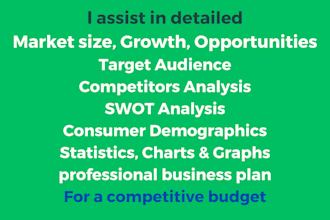 assist in detailed online market research, competitor, swot