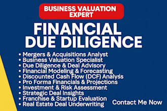 prepare financial due diligence report on merger, acquisition business valuation