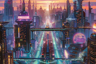 desing a sci fi and cyberpunk futuristic city art