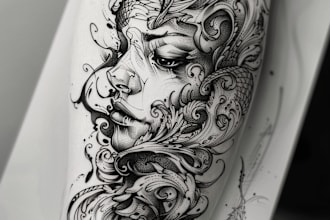 create realistic tattoo design with detailed line art